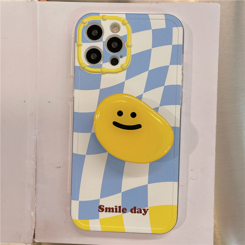 Korean Style Blue Checkerboard Lattice Stand Mobile Phone Case Soft Shell