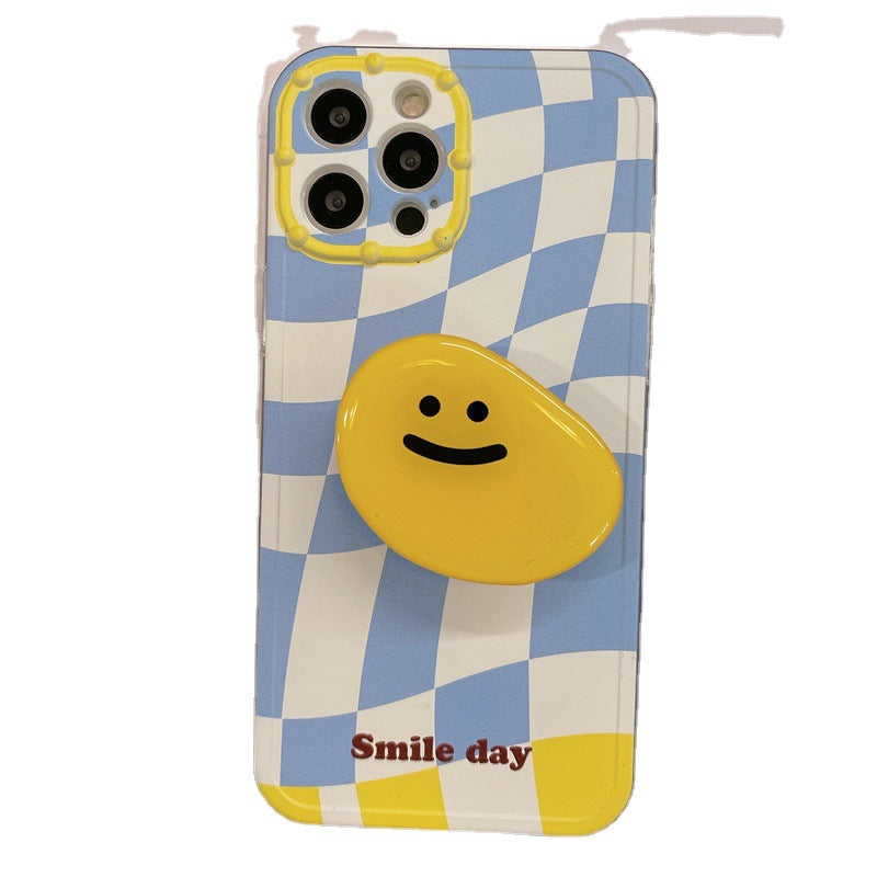 Korean Style Blue Checkerboard Lattice Stand Mobile Phone Case Soft Shell